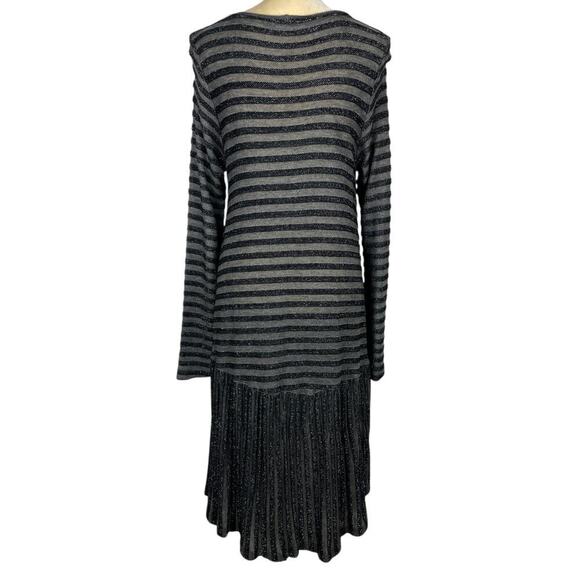 Alembika Silver Striped Boho Dress Grey Black Medium Lagenlook Artsy Avant Garde - Picture 8 of 10